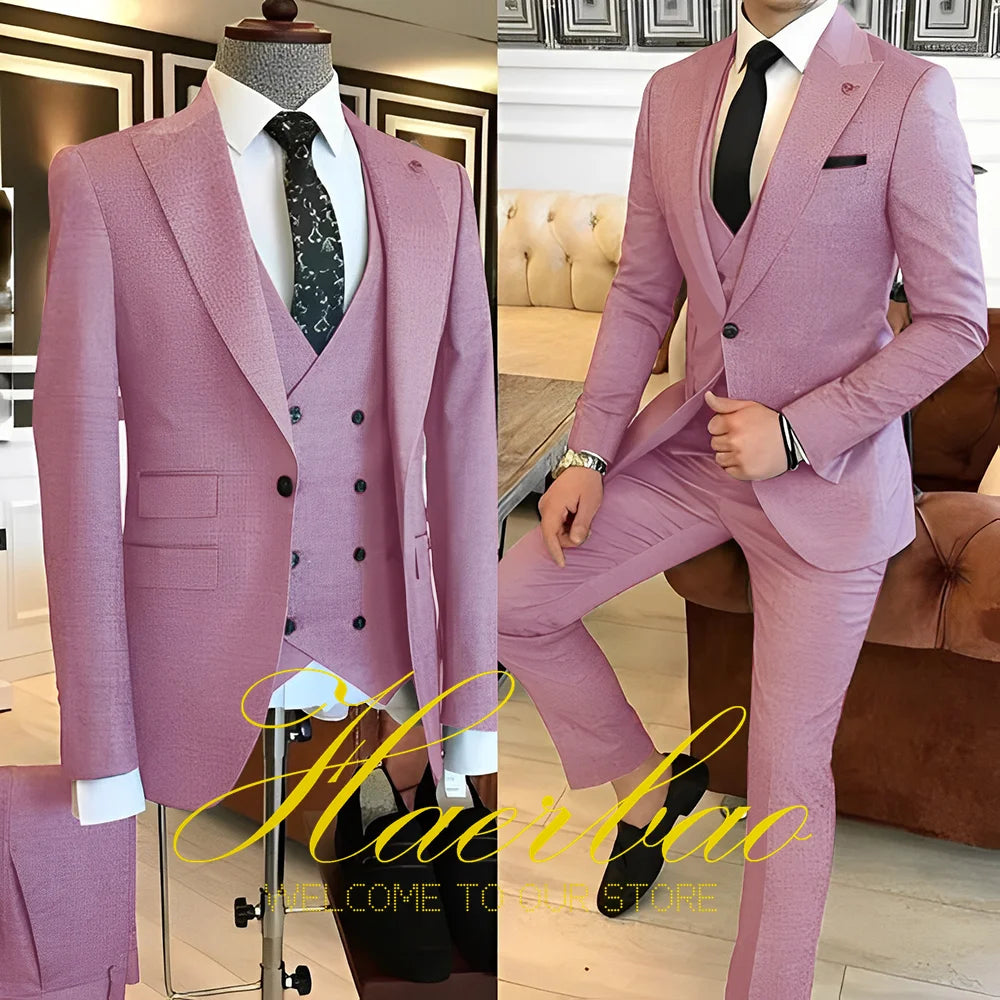 Navy Blue Men's Suit Business Workwear Formal Party Tuxedo Groom Wedding (Jacket Vest Pants) 3-piece Set 2023 Customized