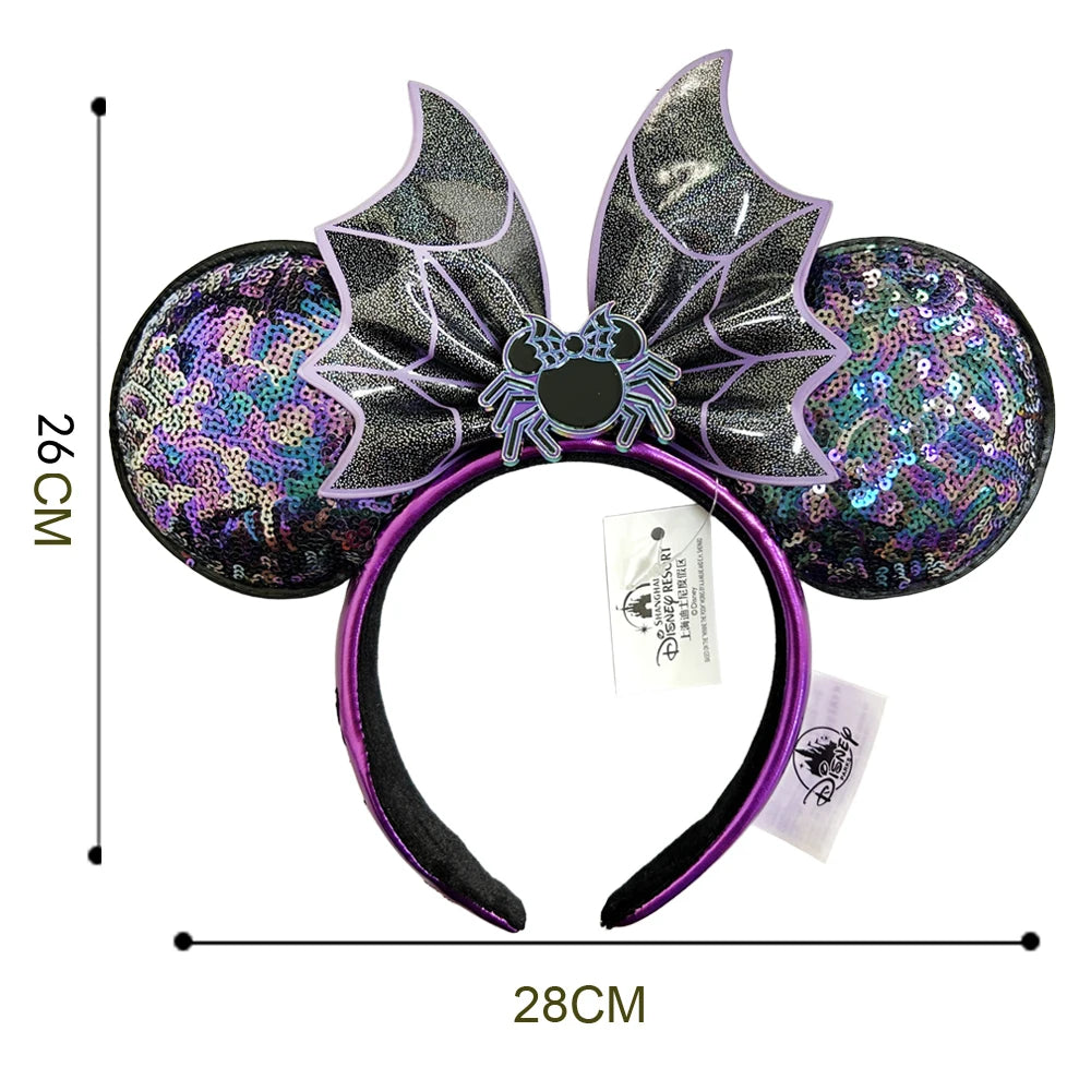 Halloween Minnie Mouse Ear Headband Adults/Child Disneyland Spider Bat PU Leather Bow Ear Women Christmas Gifts