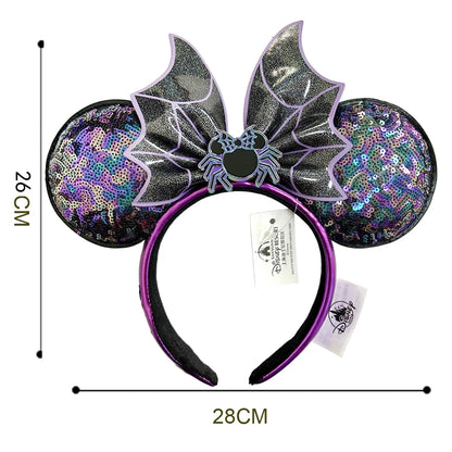 Halloween Minnie Mouse Ear Headband Adults/Child Disneyland Spider Bat PU Leather Bow Ear Women Christmas Gifts