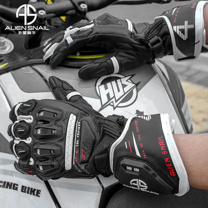 ALIEN SNAIL Motorcycle Racing Gloves Full‑Finger Protective Cowhide TPR Anti‑fall Riding Gloves for Men Women Motorcross Guantes