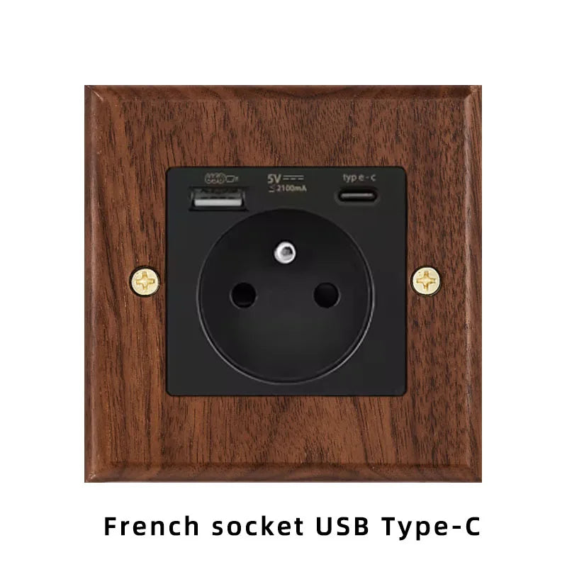 Black walnut wood retro British light switch socket, bedside wall lamp switch LED dimmer, pure wood brass toggle switch board