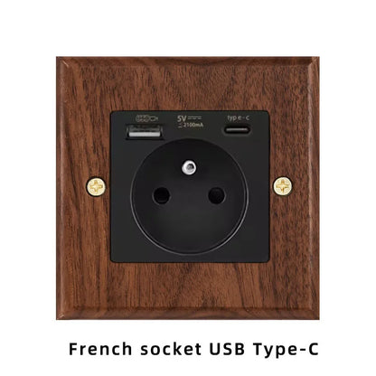 Black walnut wood retro British light switch socket, bedside wall lamp switch LED dimmer, pure wood brass toggle switch board