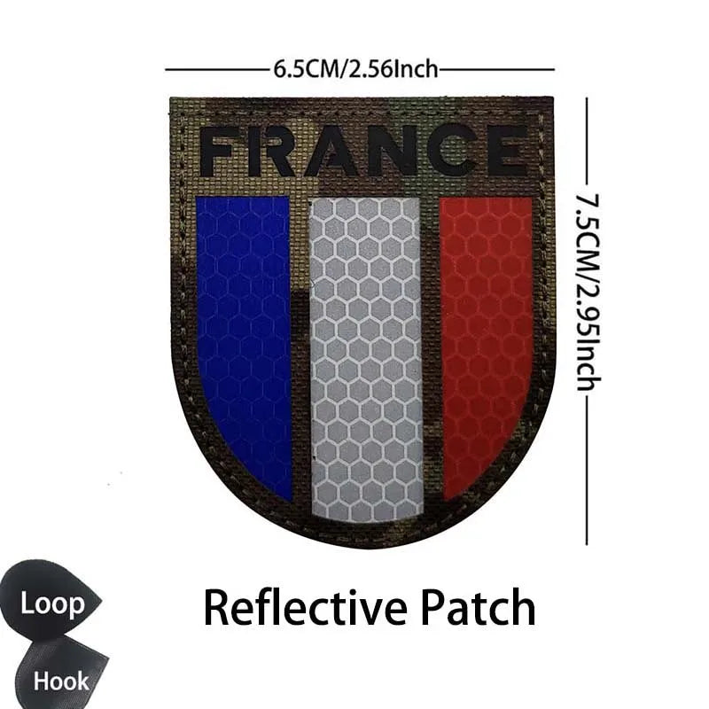 France Flag Patch Clothes Applique Embroidery Morale Emblem,IR Reflective Patches Military Armband Stickers Tactical Badge