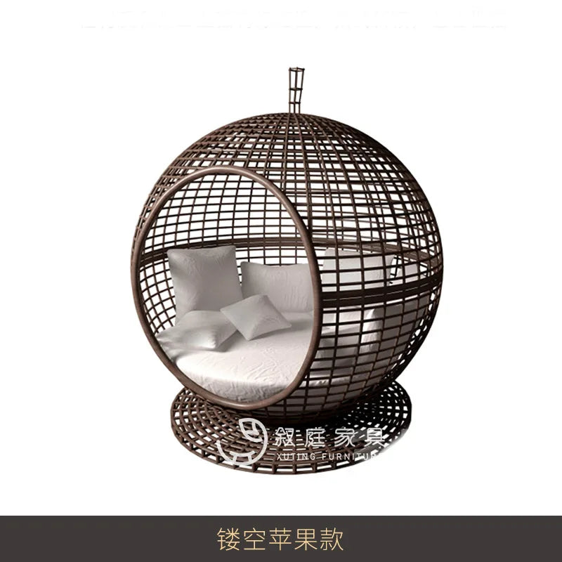 Outdoor rattan sofa combination woven bird's nest rattan sofa chair sun room courtyard leisure rattan terrace bed
