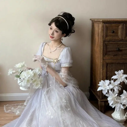 Handmade Regency Empire Waist Lolita Gown Women Vintage Green Beaded Lace Formal Dress Harajuku Elegant Party Outfit Chic Retro