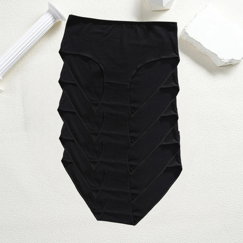 FINETOO 5Pcs Cotton Panties Women High Waist Briefs Seamless Underwear Breathable Underpants Solid Color Panty S-2XL Intimates