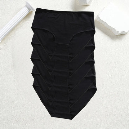 FINETOO 5Pcs Cotton Panties Women High Waist Briefs Seamless Underwear Breathable Underpants Solid Color Panty S-2XL Intimates