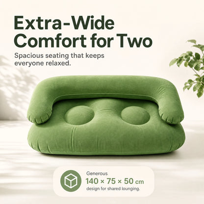 Inflatable Double Sofa 2 Person Air Couch Thickened PVC Flocking Portable Foldable Lazy Sofa Waterproof Inflatable Lounger