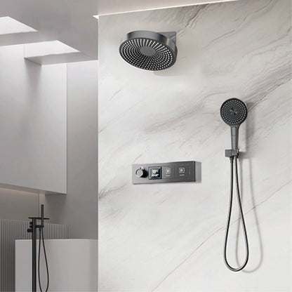 AITANA Luxury Black Brass LED Digital Display Constant Temperature Wall Mounted Bathroom Mixer Embedded 2-Function Shower System
