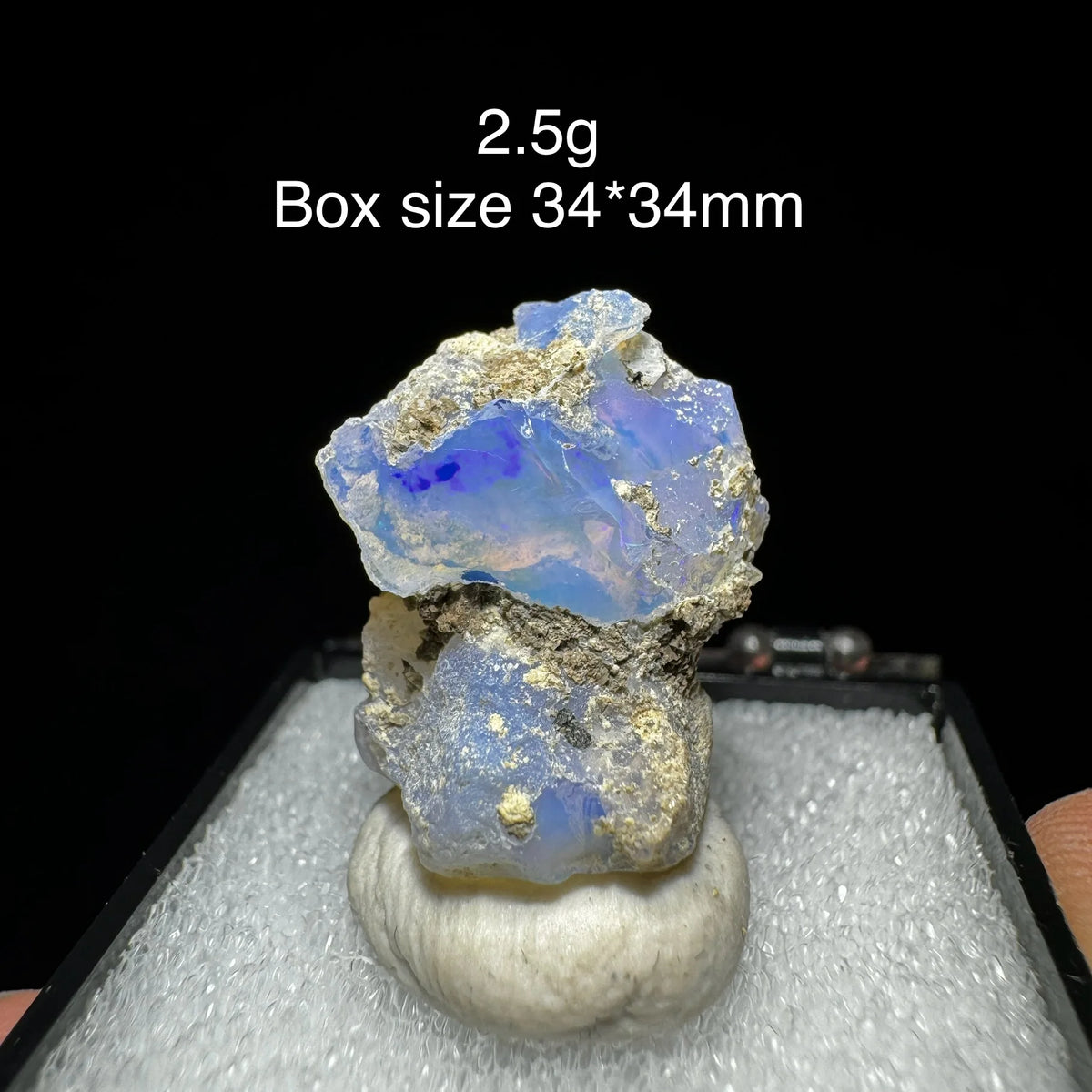 Natural Rare Colorful Ethiopia Opal (No Need Water) Gem Mineral Specimen Box Size:34X34mm (Need Lighting) Sunlight Best