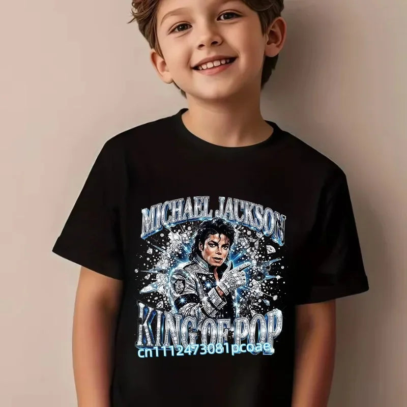 King of Pop Michael Jackson Children T-Shirt Cartoon Cotton Tops Kid Boy Girl MJ Tee Shirts Casual Clothes Birthday Gift 2026