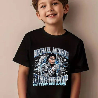 King of Pop Michael Jackson Children T-Shirt Cartoon Cotton Tops Kid Boy Girl MJ Tee Shirts Casual Clothes Birthday Gift 2026