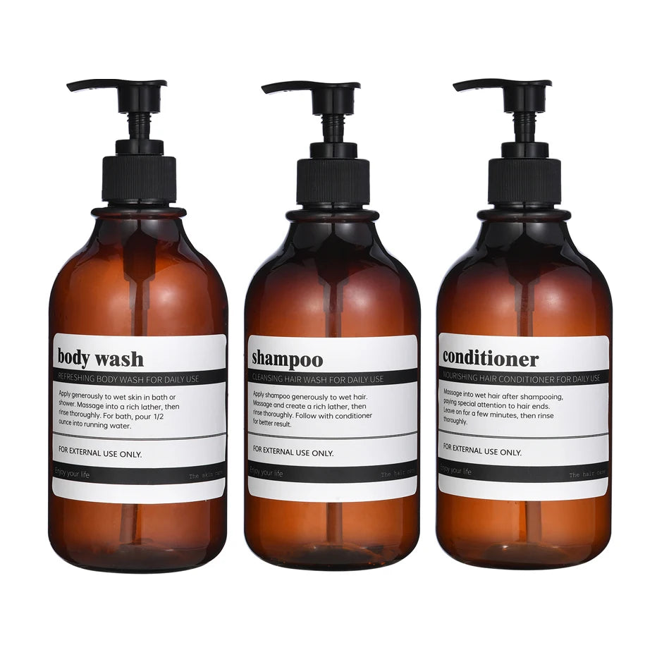 Shampoo and Conditioner Dispenser Reusable Shower Gel Bottle White Refillable Apothecary Dispenser Bottle for Bathroom&Kitchen