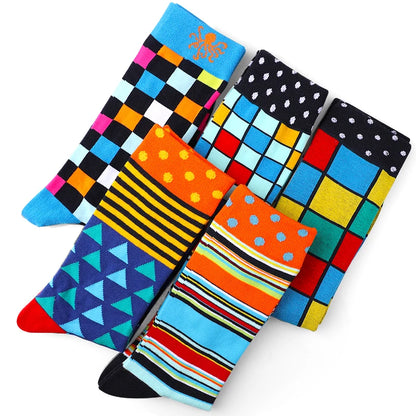 5 Pairs Colorful Geometric Men's Mid-tube Socks Fashion Breathable Sports Sock Comfortable Casual Crew Socks Suitable Daily Wear