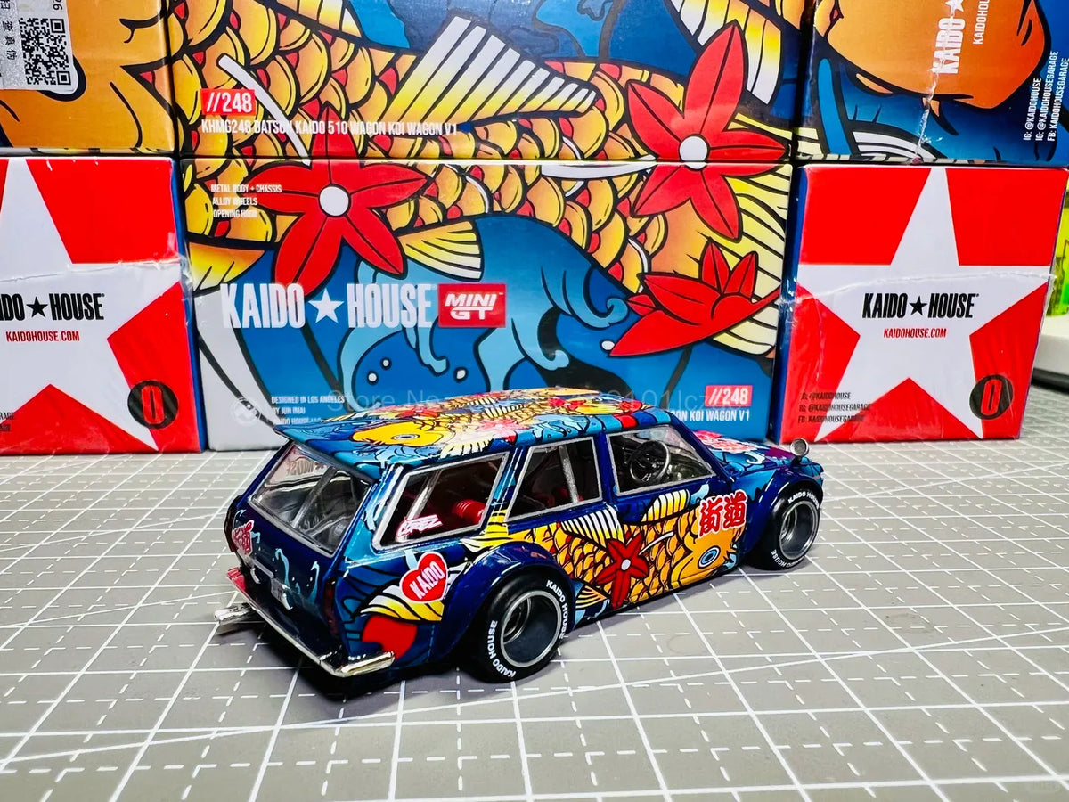 MINIGT Kaido House KHMG248 1:64 Alloy Diecast Datsun Kaido 510 Wagon Koi Wagon V1 Collectible Model Car Diecast Model 248 Chase