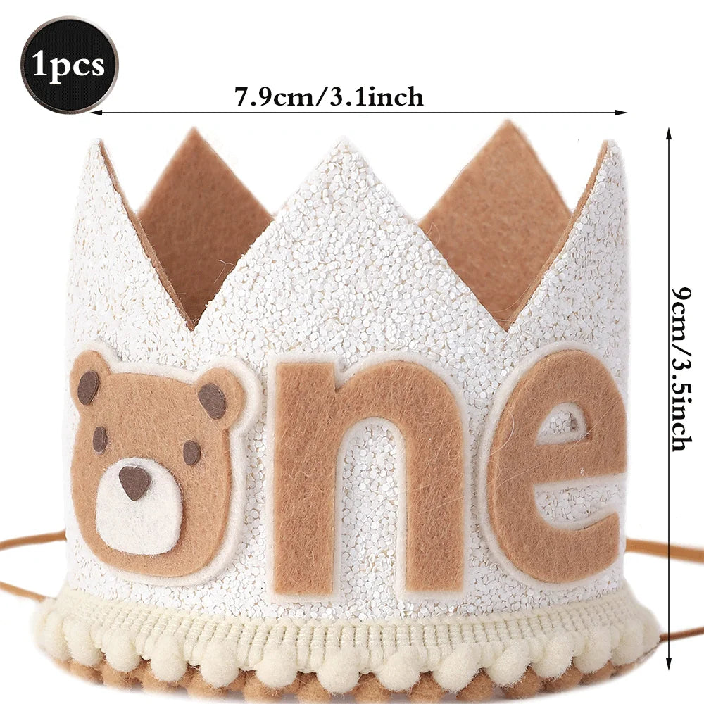 Cute Bear Kids 1st Birthday Hat Thick Non-woven Cute Bear Felt Birthday Banner Ball String Baby Shower Party Decoration Supplies