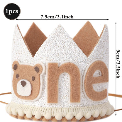 Cute Bear Kids 1st Birthday Hat Thick Non-woven Cute Bear Felt Birthday Banner Ball String Baby Shower Party Decoration Supplies
