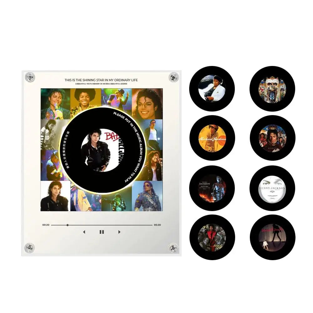 Creative Vinyl Disc Player Fridge Magnet Decor,with 9Pcs NFC Rotating Disc Cards ,NFC Sensing Retro Player With Night Light