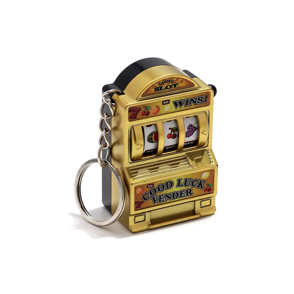 Mini Gambling Slot Machine Key Chains Creative Arcade Pocket Fruit Lucky Jackpot Gadget Antistress Toy Funny Games Keychain Ring