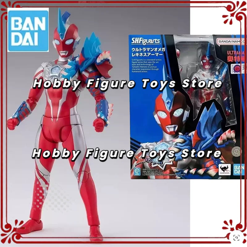 Ultraman Omega Bandai Original SHF Blue Dragon and White Tiger Armored Suit Action Figure Statue Decoration Item for Anime Gifts
