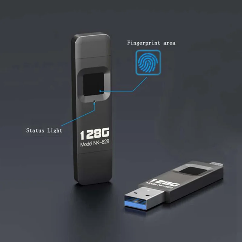 New!!1 Piece Fingerprint Encrypted U Disk Mobile Phone Computer Dual-Use High-Speed Transmission Flash Memory 128G For Iphone/IP