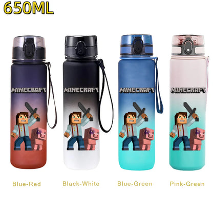 650ML Minecraft Sports Water Bottle LeakProof Plastic Cup Fitness Outdoor Shaker Drink Bottle Travel Office Jugs Birthday Gifts