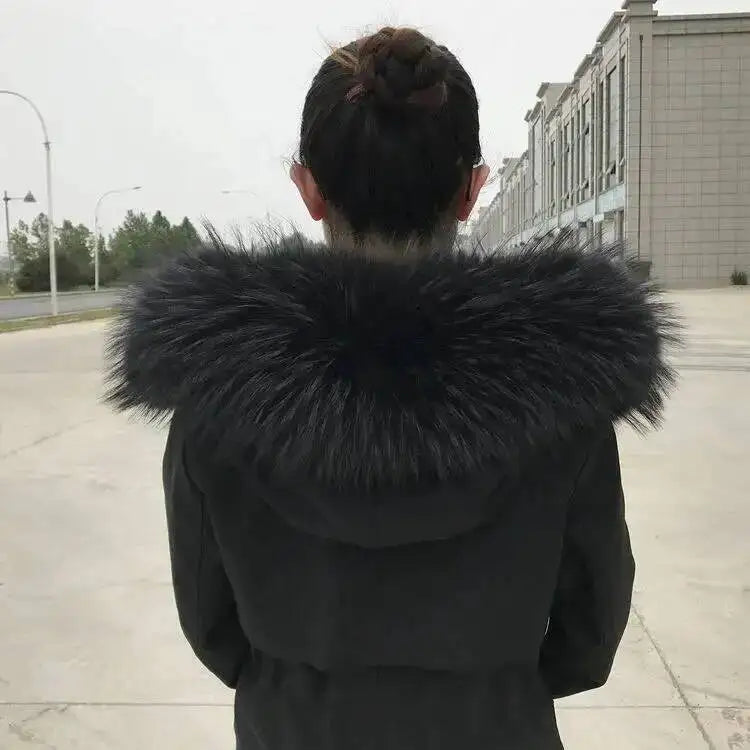 Raccoon Fur Collars For Jacket Women's Real Fur Collar Warm Natural Fur Hoodie Decor Winter Parkas Coat Jacket Furry Hood Trims