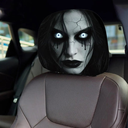 2pcs Scary Headrest Cover Halloween Decoration Accessories Hilarious Car Headrest Protector for Men Women Family Friends