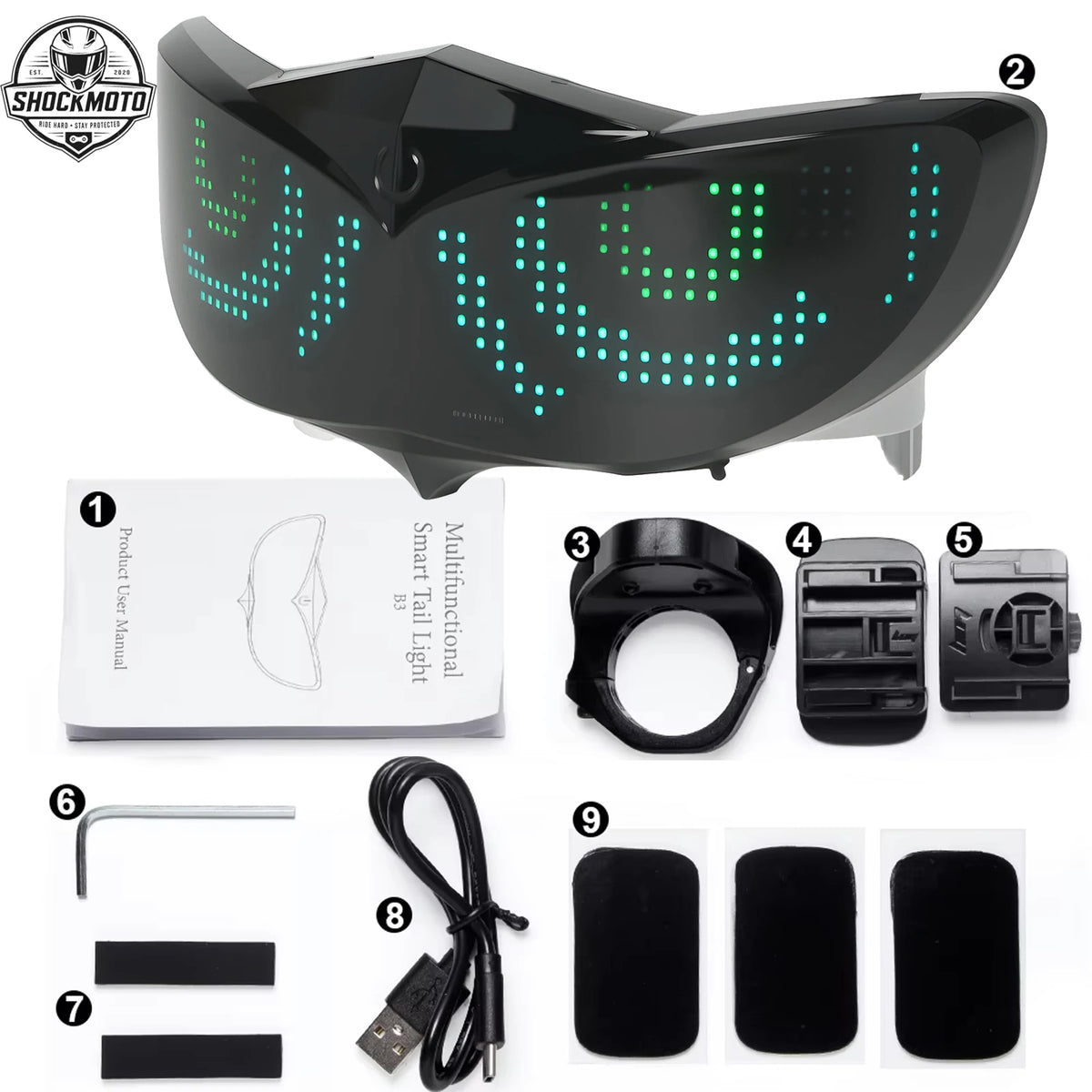 Motorcycle Helmet LED Display Bicycle Tail Light Bluetooth APP Controlled Smart Sensor Night Cycling Warning Safe Signal New
