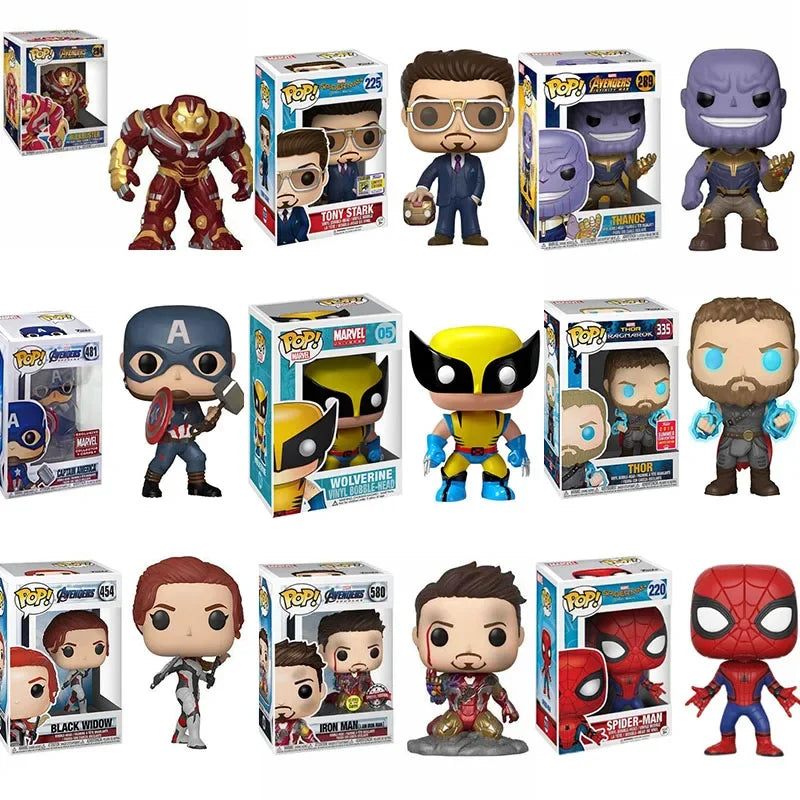 Funko POP The Avengers Tony Stark 225 Black Widow 454 Iron Man 304 Thanos Black Panther Thor Spiderman Figure Model Toy Kid Gift