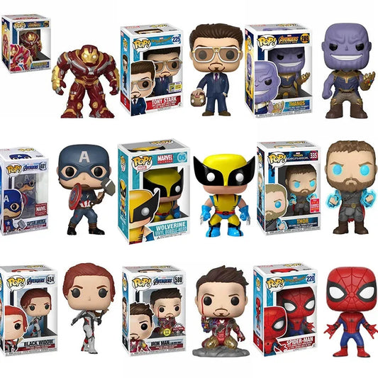 Funko POP The Avengers Tony Stark 225 Black Widow 454 Iron Man 304 Thanos Black Panther Thor Spiderman Figure Model Toy Kid Gift