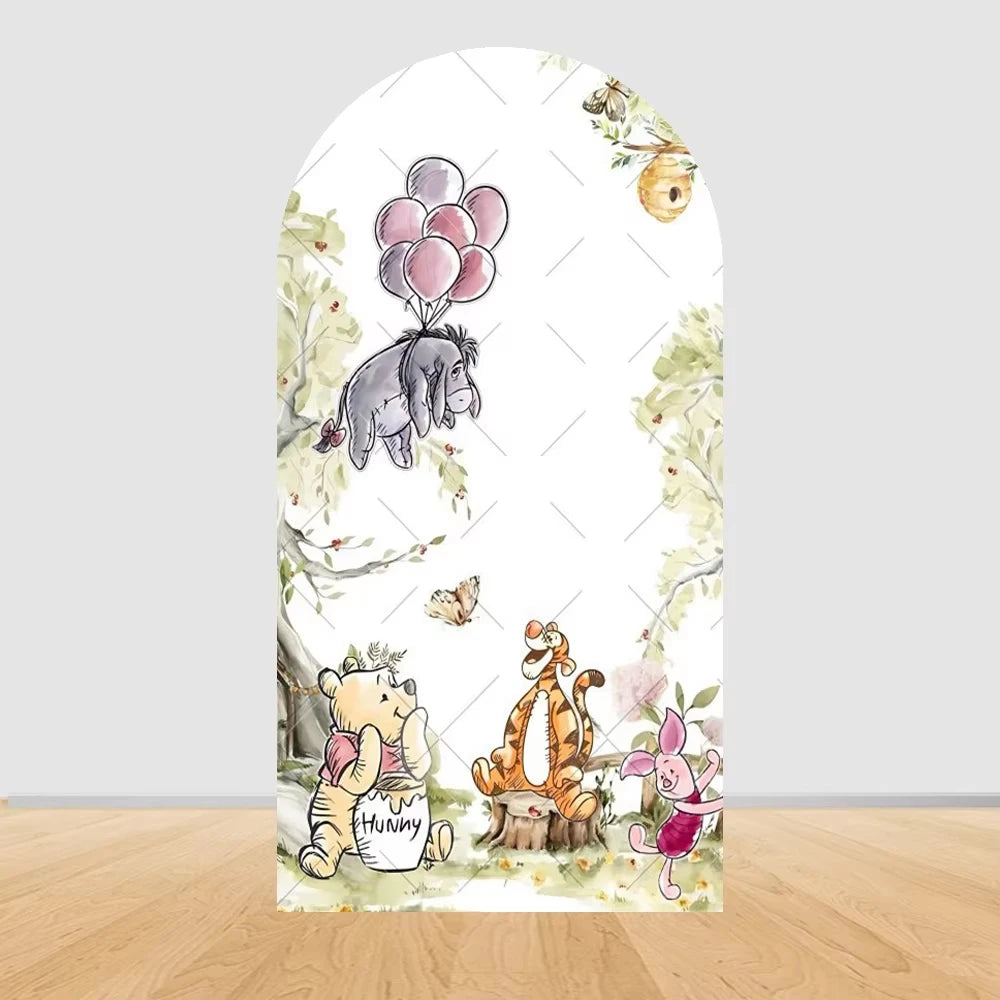 Winnie the Pooh Themed Arched Backdrop Cover Children's Birthday Party Supplies Baby Shower Arrangement Double Sided Printing