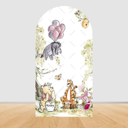 Winnie the Pooh Themed Arched Backdrop Cover Children's Birthday Party Supplies Baby Shower Arrangement Double Sided Printing