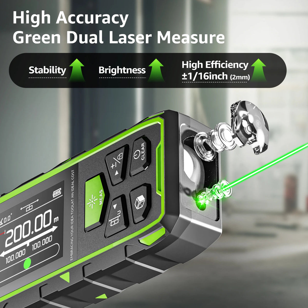 Huepar Dual Laser Rangefinder With Bluetooth 120M/200M Green Laser Measure Meter Multiple Unit Measurement Tool With LCD Backlit