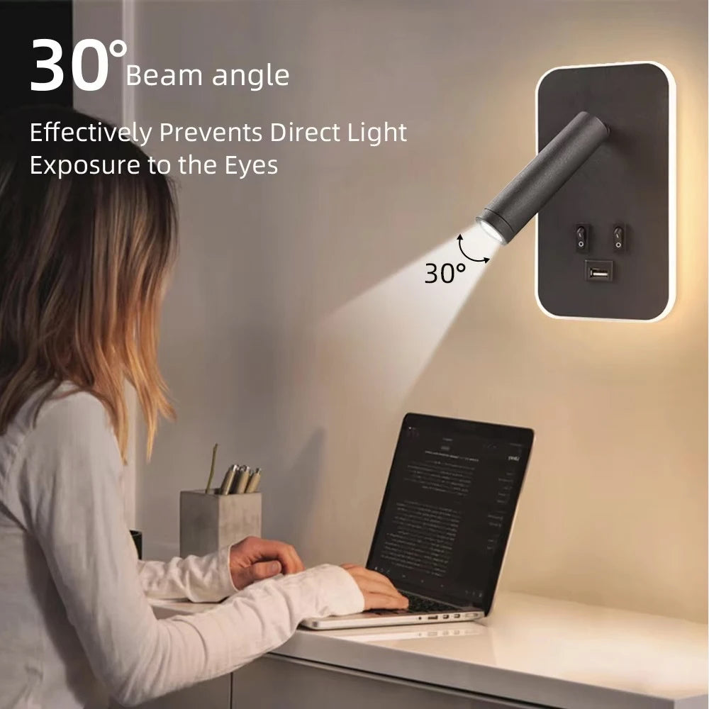 Modern Rotating Wall Lamp With Usb Bedroom Study Living Room Hotel Bedside Reading Rotation LED Wall Light With Switch Control