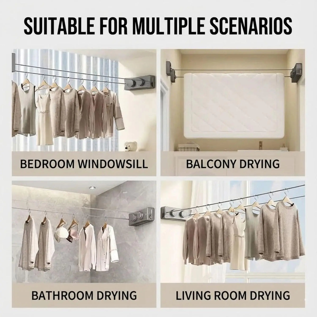 1pcs Retractable Clothesline Double Line Retractable Wall Mounted Washing Clothes Hanger Laundry Balcony Invisible Drying Lines
