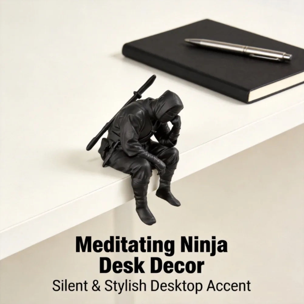 Japanese Seated Ninja Figurine 3D Printed Sad Healing Guardian Statue Wall Hanging Ornament Creative Desktop Home Office Decor