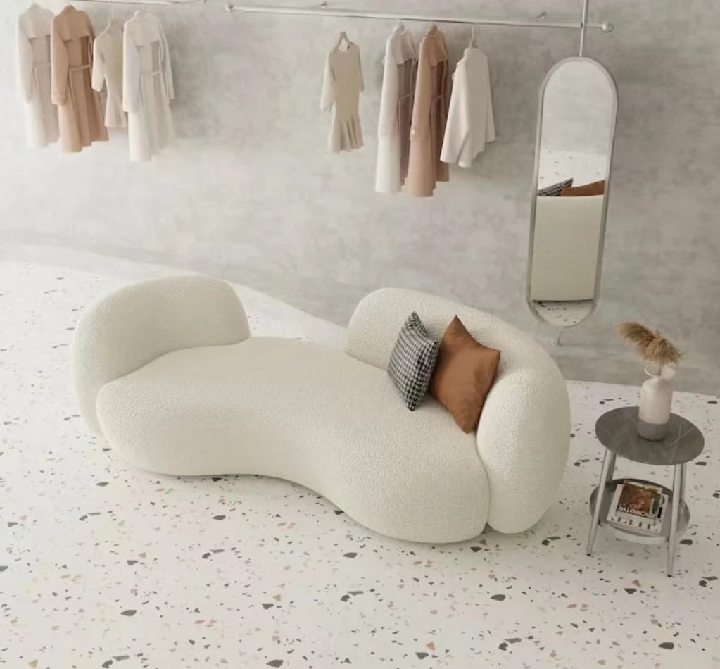 Creamy Style Minimalist Design Lamb Velvet Fabric Half Round Circle Cloud Sofas Sets Indoor Curved Couch for Home Living Room