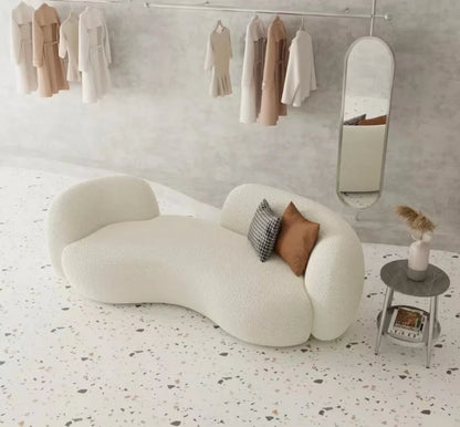 Creamy Style Minimalist Design Lamb Velvet Fabric Half Round Circle Cloud Sofas Sets Indoor Curved Couch for Home Living Room