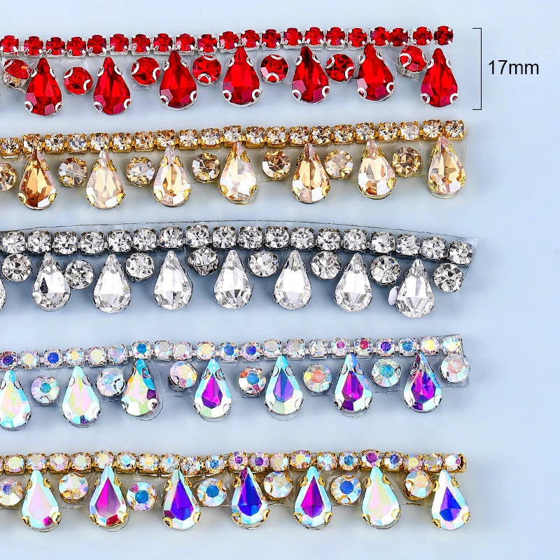 QIAO Multi-color Crystal Glass Rhinestone Border Diamond Ribbon Iron On DIY Wed Dress Skirt Clothing Accessories Diamond Strips