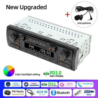 1DIN Retro Car Radio MP3 Player Stereo Bluetooth FM AM RDS Support QC3.0 For Porsche VW Benz BMW Land Rover Audi Alfa Romeo