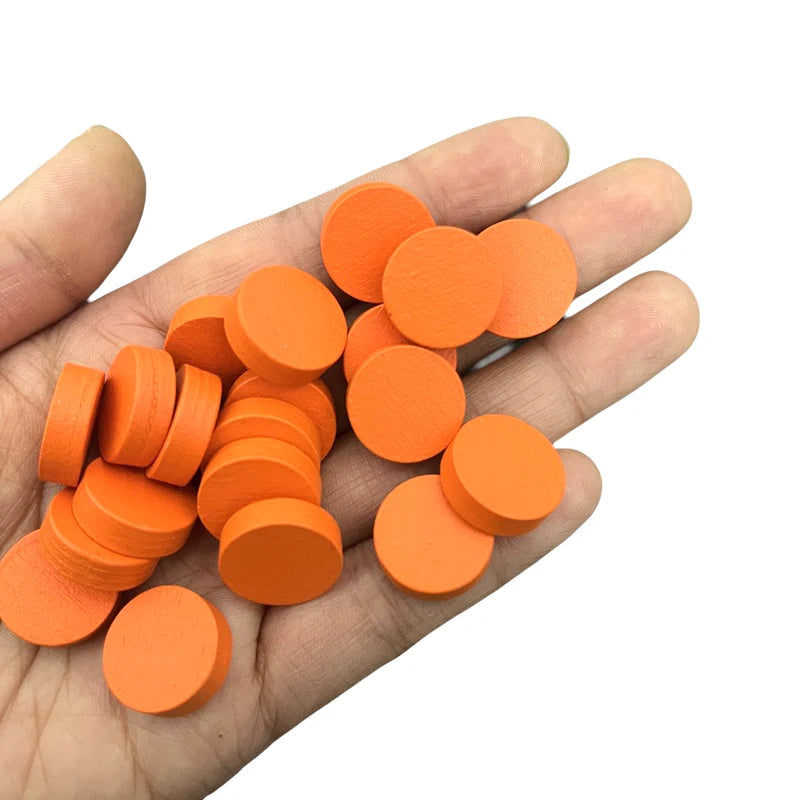 100PCS 15mm x 5mm Multi-Color Wooden Game Tokens,Pawn Discs Board Game Accessories for Educational Activities & Strategy Games