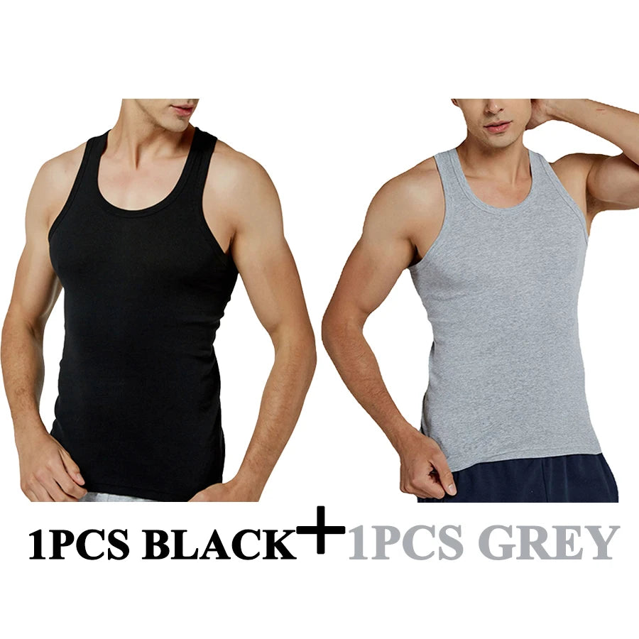 Tank Tops Men New 100% Cotton Solid Vest Mens Slim Casual Breathable Sleeveless Tops Gym Running Undershirt Male Gift Hot Sale