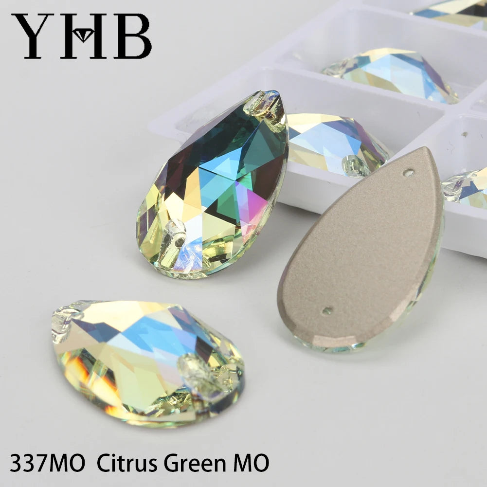 YHB Drop Moonlight Glass Lt Siam Crystal AB Sewing Stones Flatback Sew on Rhinestones For Garment Clothes Bags