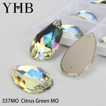 YHB Drop Moonlight Glass Lt Siam Crystal AB Sewing Stones Flatback Sew on Rhinestones For Garment Clothes Bags