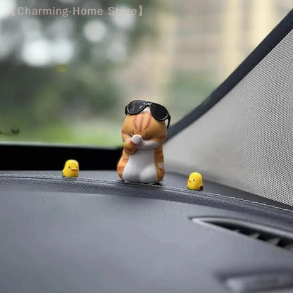 【M】Car Pendant Cute Straw Hat Cat Ornaments Car Rearview Mirror Pendant Interior Decoration Accessories Girls Gift