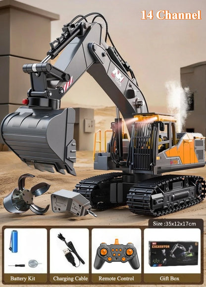 Electric Remote Control Excavator Model Toys Wireless 2.4G Fourteen Channel Drilling Grabber Toy Adult Birthday Gifts