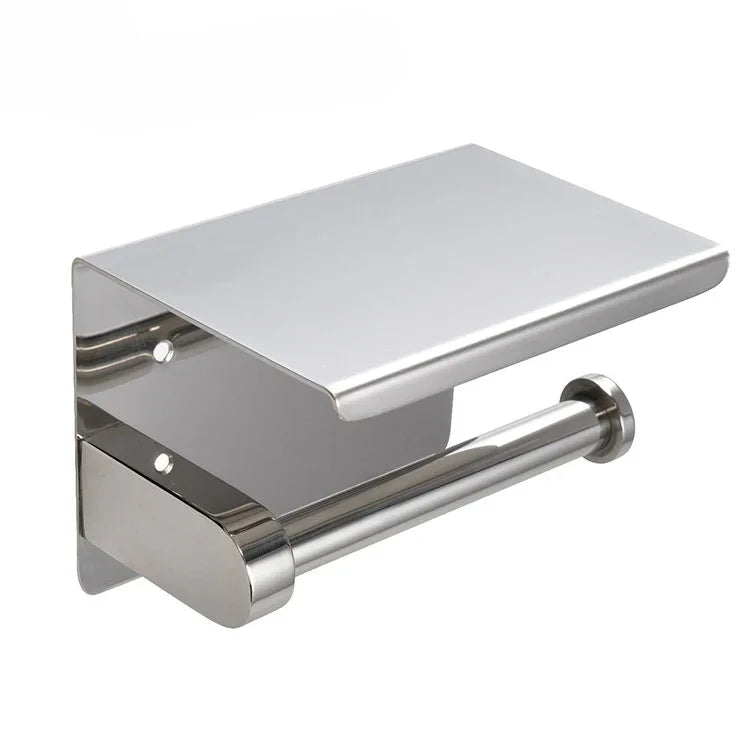 Multifunctional Toilet Paper Holder with Shelf Wall Mounted Double Roll Towel Holder Bathroom Gold
