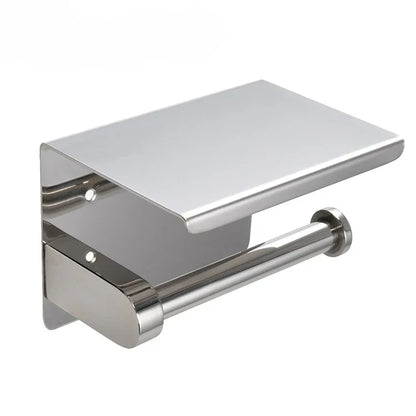Multifunctional Toilet Paper Holder with Shelf Wall Mounted Double Roll Towel Holder Bathroom Gold