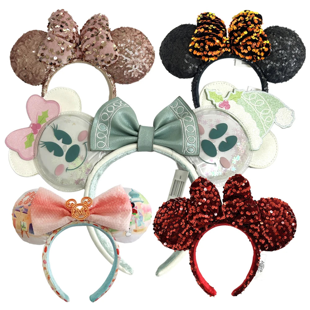 2025 Disney Solid Color Minnie Mouse Ear Headband Large Sequin Hairbands Party Christmas Halloween Cosplay Costume for Girls